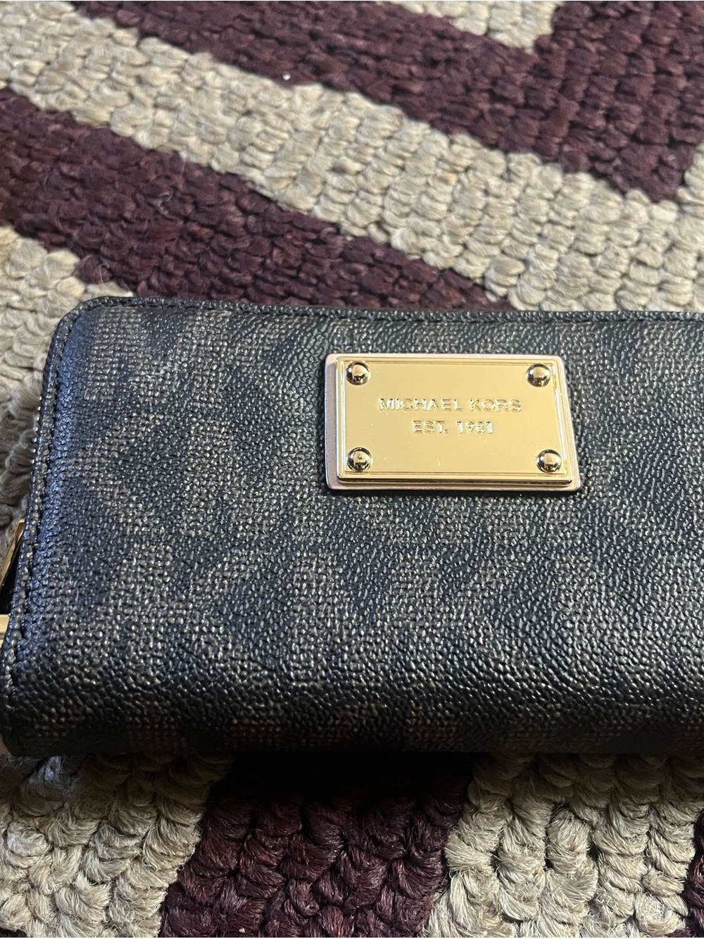 Michael Kors Black Signature Continental Wallet with Gold Plaque